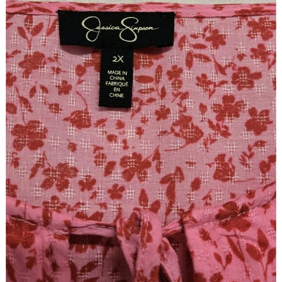 Jessica Simpson Womens Plus 2X Pink Ditsy Floral Print Top Balloon Sleeve Casual - Picture 7 of 7